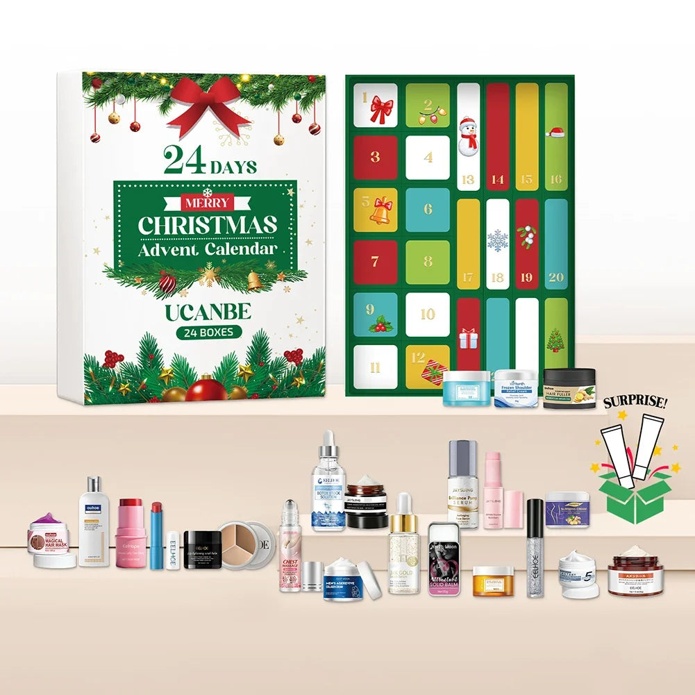 24-Day Christmas Beauty Advent Calendar – Skincare & Makeup Set
