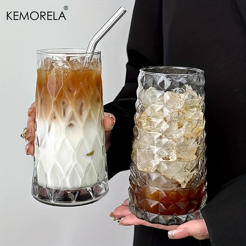 KEMORELA 500ml Diamond Glass Cup – Coffee, Whisky & Drinks