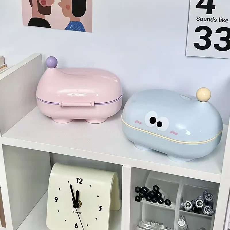 Flip-top Soap Box Big-eyed Cute Household Draining Holder Lid Cartoon