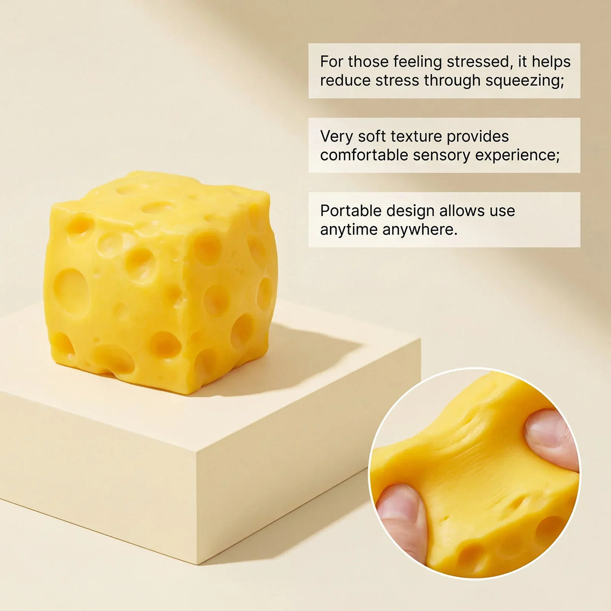 Squishy Cheese Stress Ball – Sensory Squeeze Toy Kids & Adults