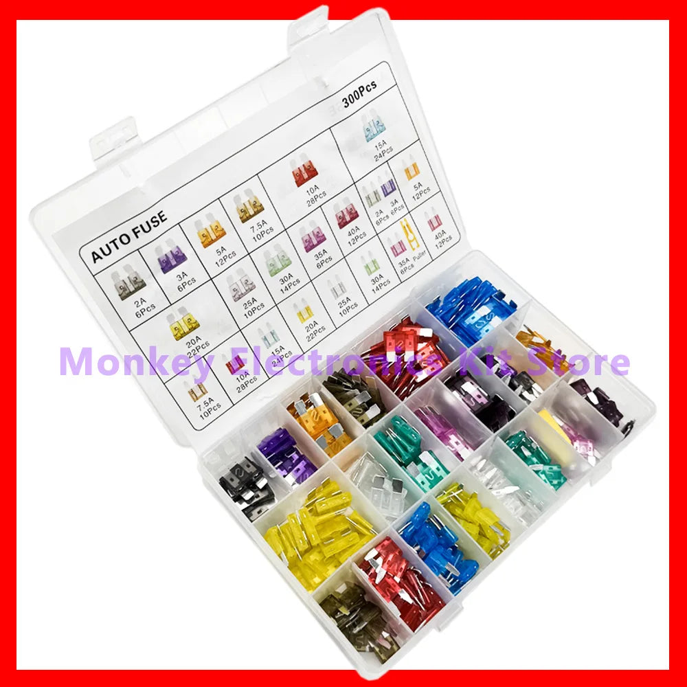 300 PCS Car Blade Fuse Kit 2A–40A | 11 Sizes + Storage Box