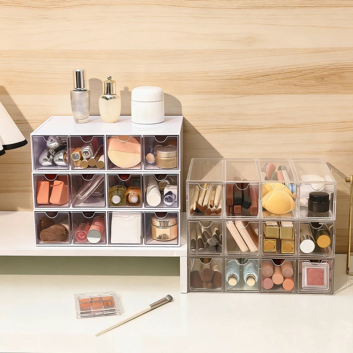 One Layer Four Grid Transparent White Acrylic Cosmetics Storage Box
