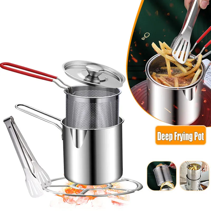 Stainless Steel Deep Fryer Pot with Strainer – Japanese Tempura