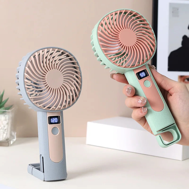 2-in-1 Digital Display Handheld & Desktop USB Rechargeable Fan