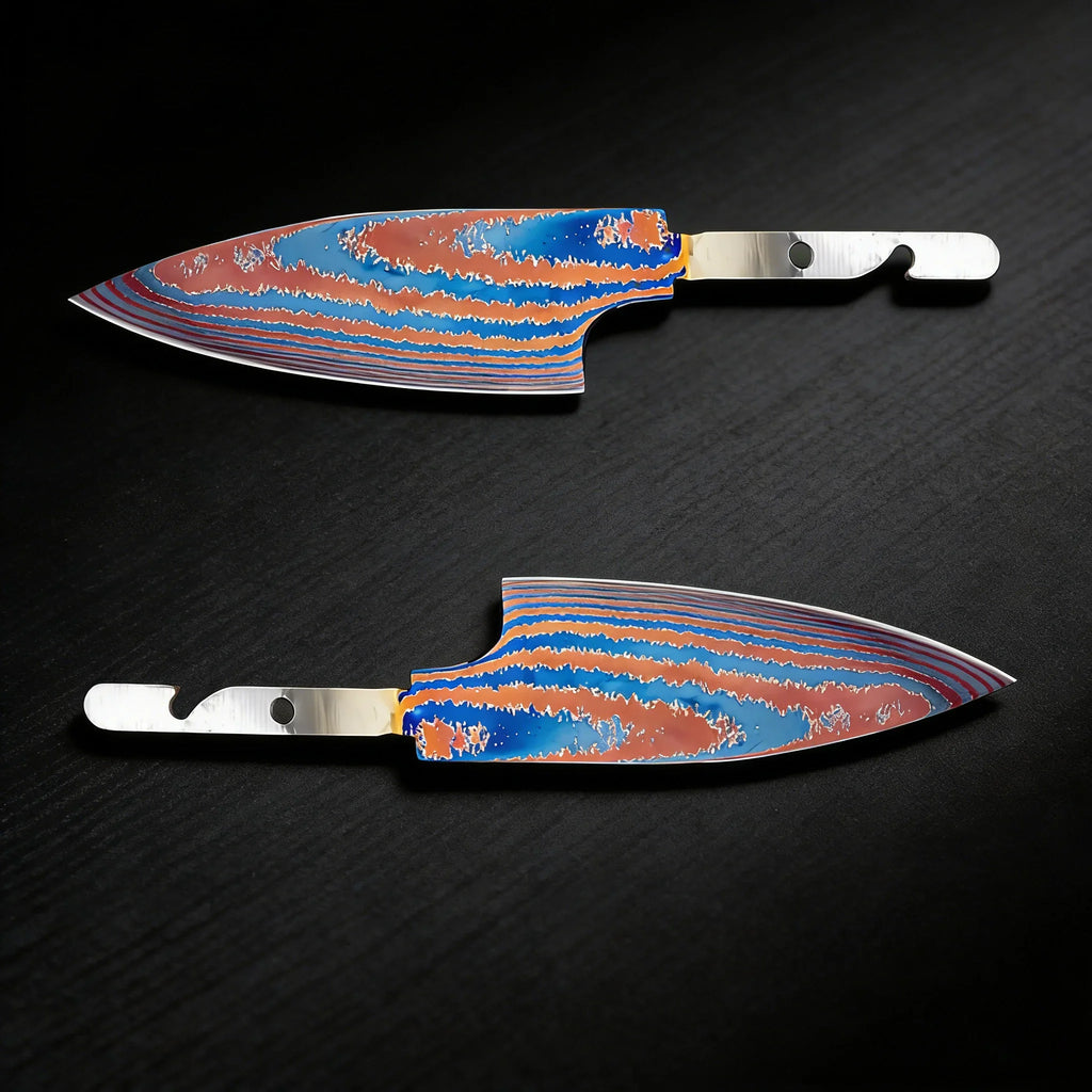 Hand Forged Titanium Damascus Blank Blade Fruit Knife – No Handle