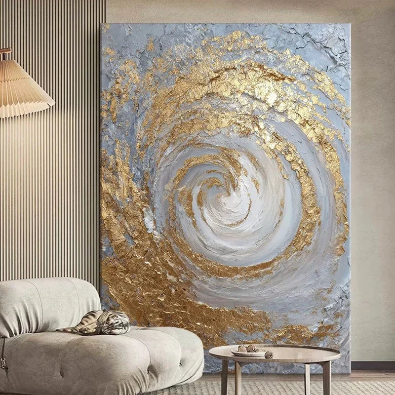 Nordic Abstract Gold Foil Hand-Painted Oil Painting Wall Art
