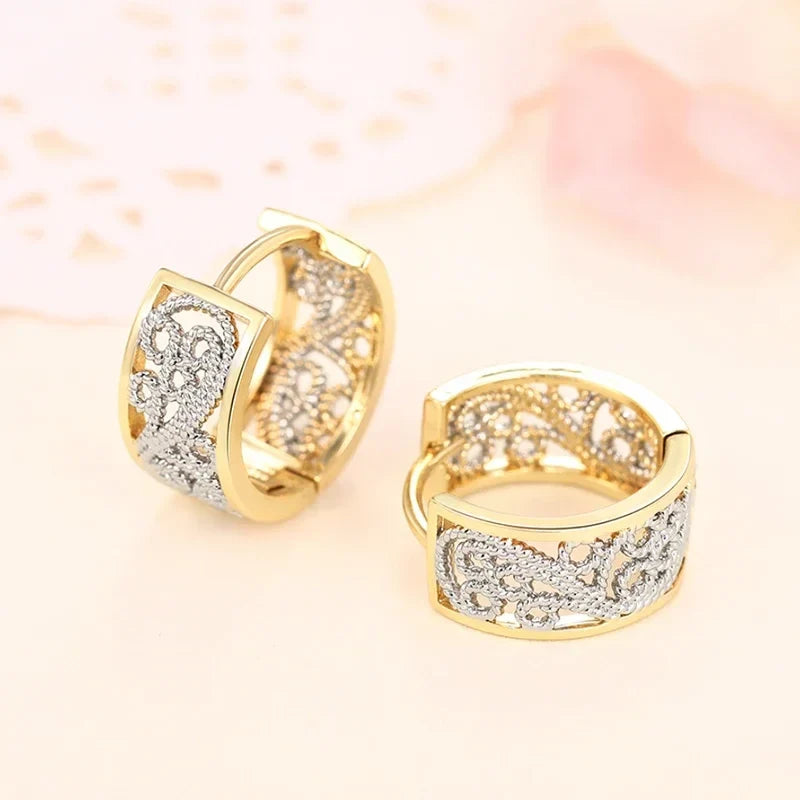 Huitan Two-Tone Hollow Hoop Earrings | Women's Fashion Jewelry