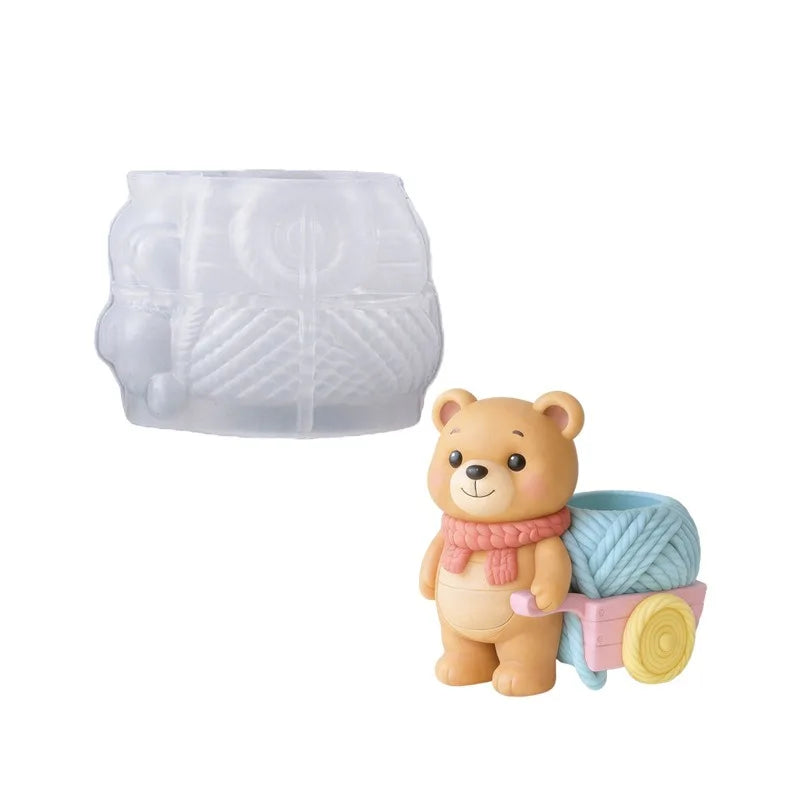 Floral Cart Bear Silicone Mold DIY Cement Plaster Gypsum Cup Resin