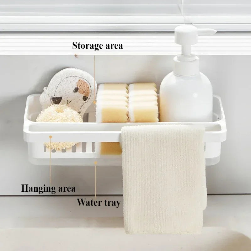 Wall-Mounted Sink Sponge Rack & Drain Basket | No-Drill