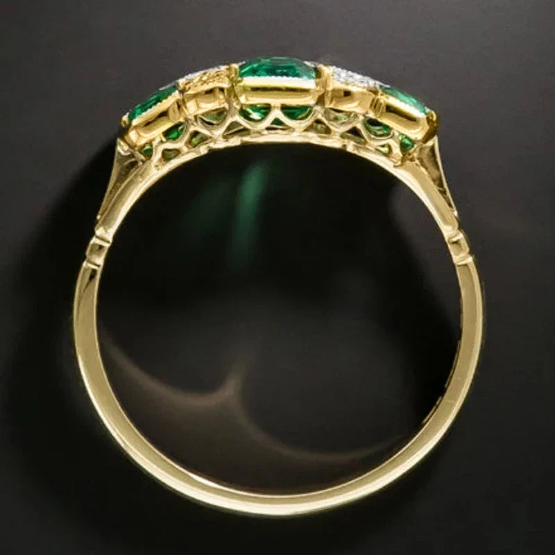 Huitan Vintage Geometric CZ Women's Ring – Gold Tone Party Ring