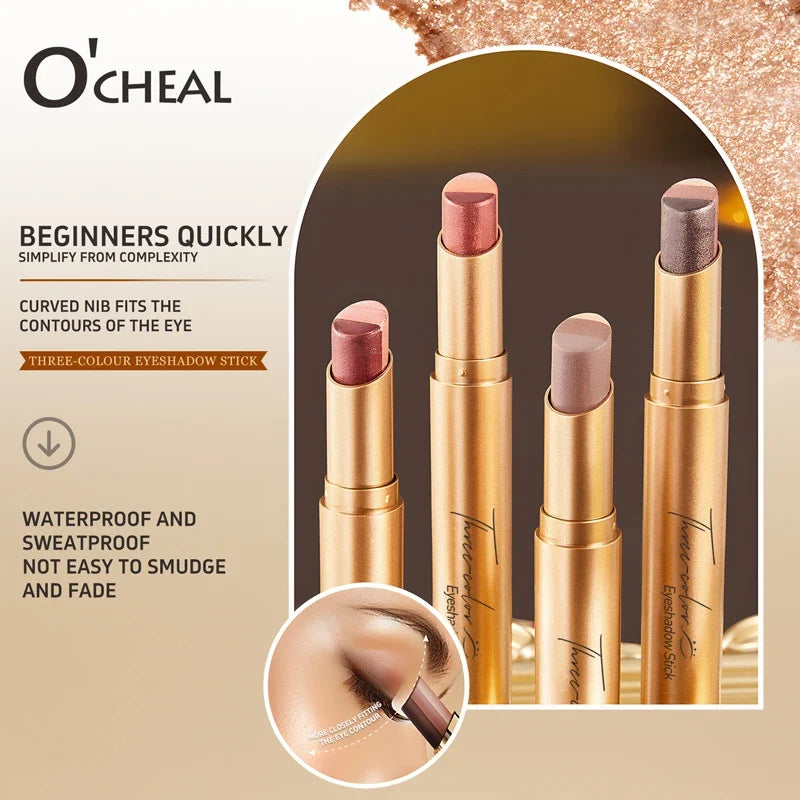 O'CHEAL 3-Color Gradient Glitter Eye Shadow Stick – Waterproof