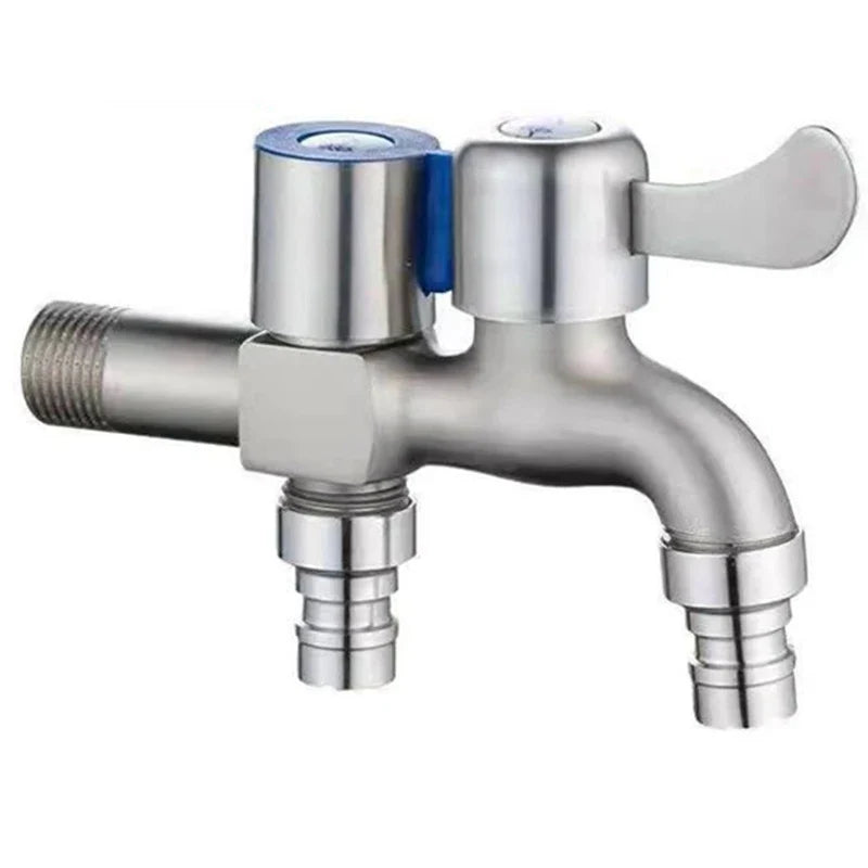 Stainless Steel Dual Outlet Faucet | 1/2" Wall Mount Two-Way Tap