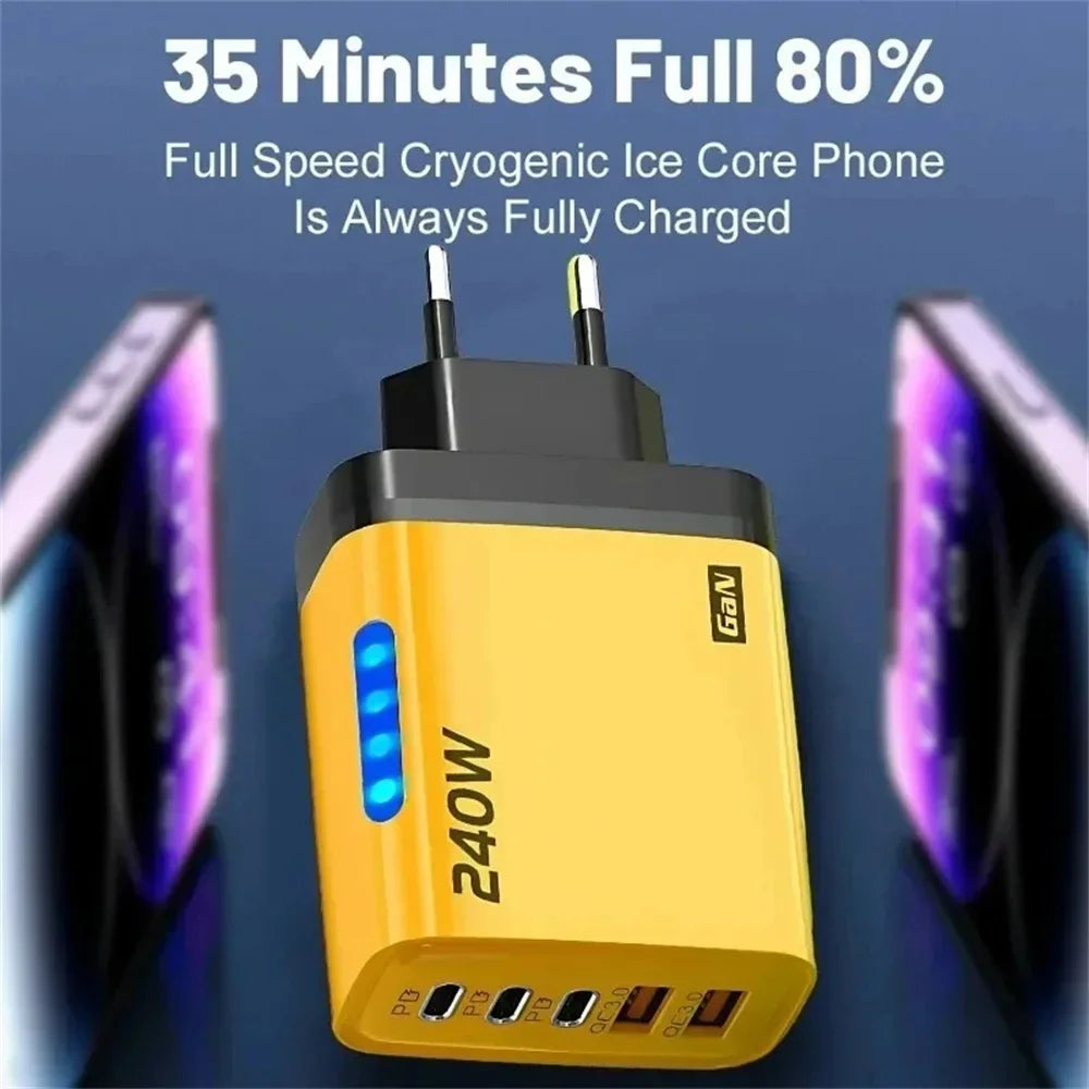 240W GaN 5-Port USB-C PD Fast Wall Charger | QC 3.0