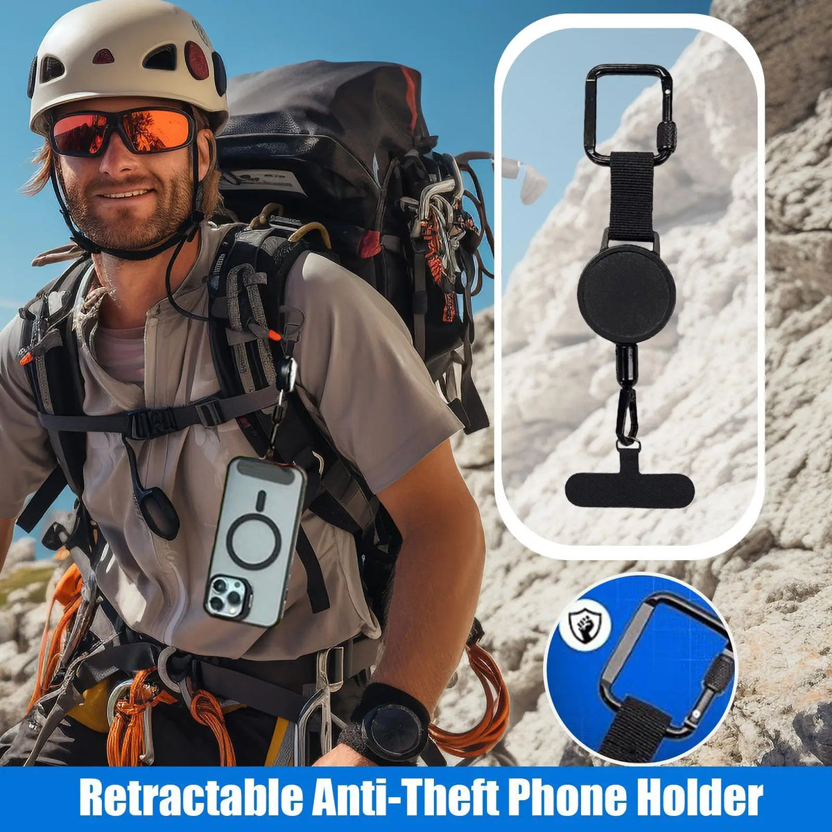 Retractable Phone Tether with Carabiner – Anti-Drop Lanyard