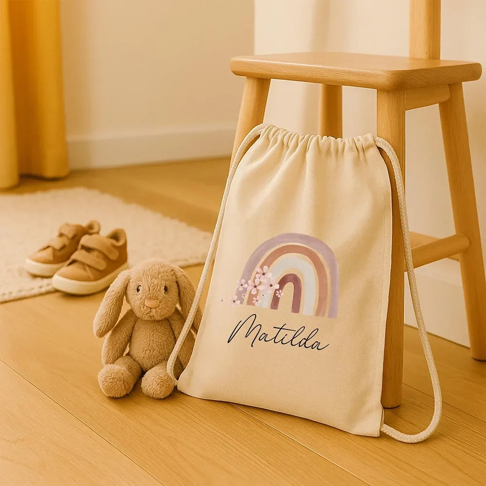 Personalized Kids Rainbow Drawstring Gym Bag | Custom Name Gift