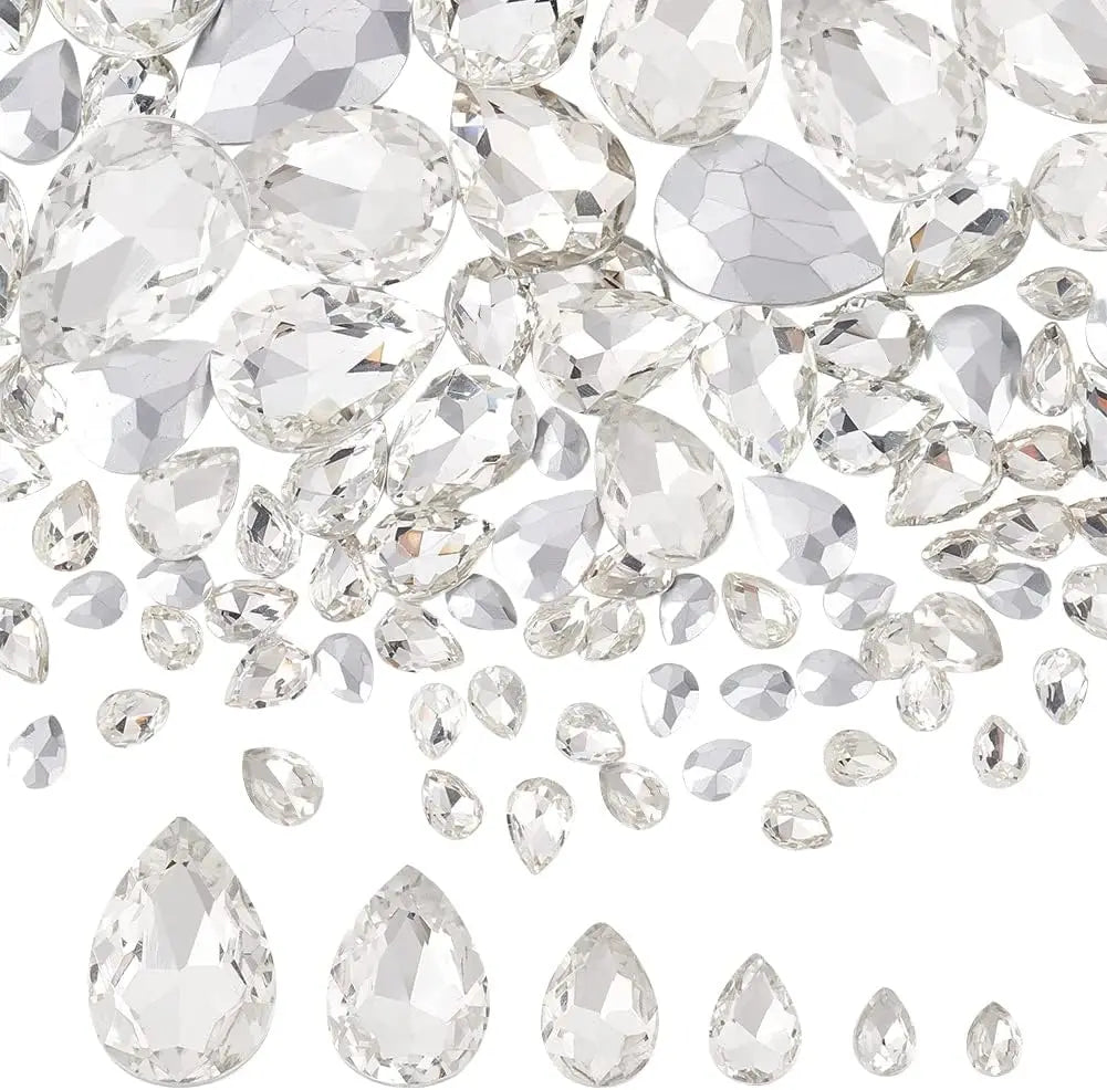 94 Pcs Teardrop Glass Rhinestones – 6 Sizes, Pointed Back Gems