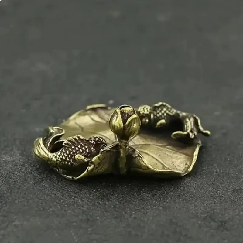Brass Goldfish Lotus Leaf Incense Holder & Desktop Sculpture