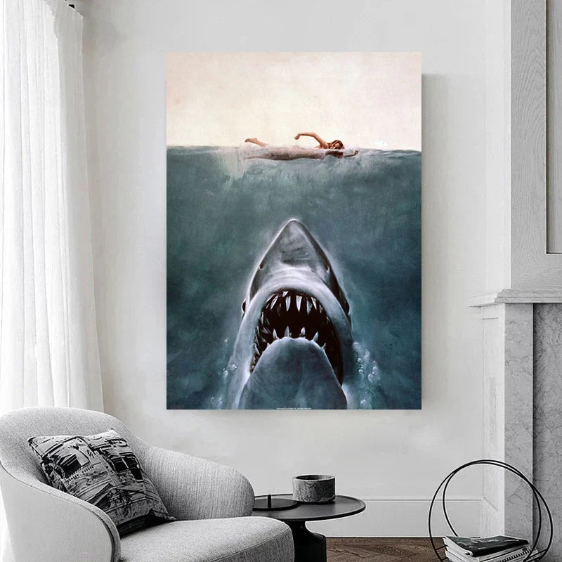 Jaws Shark Canvas Wall Art Poster – Classic Movie Home Decor