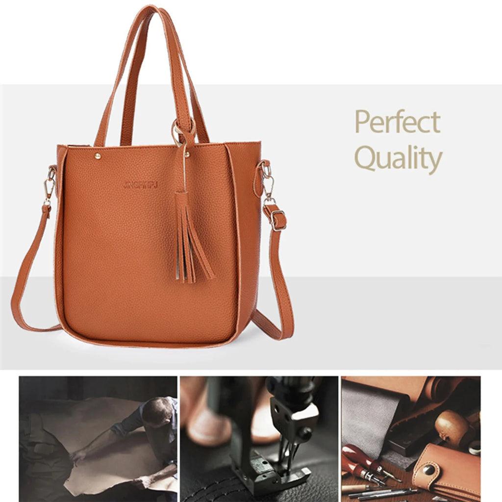 Women's 4-Piece Tote Bag Set | Canvas & PU Leather Purse Set
