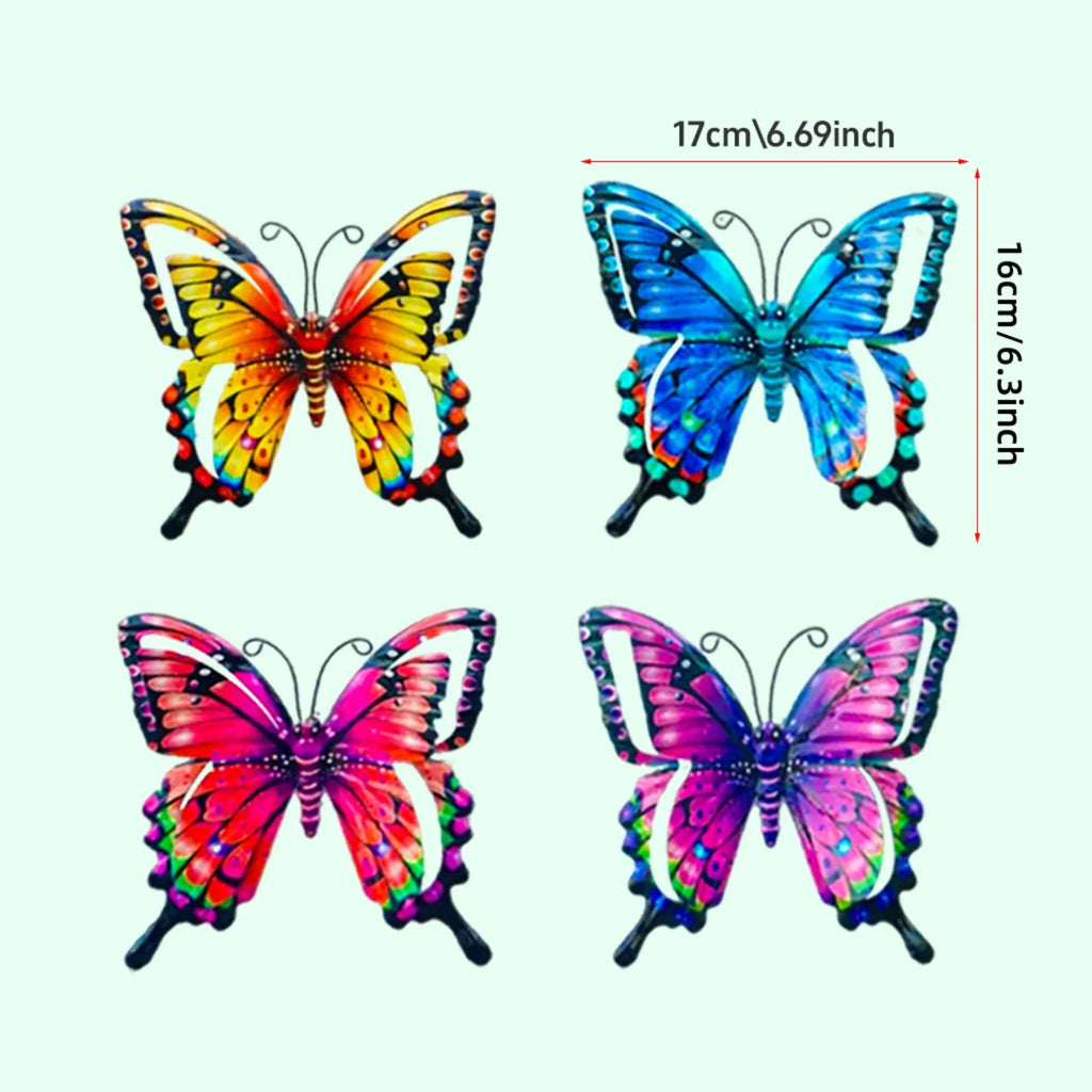 4-Piece Iron Butterfly Wall Decor – Painted Metal Garden Art