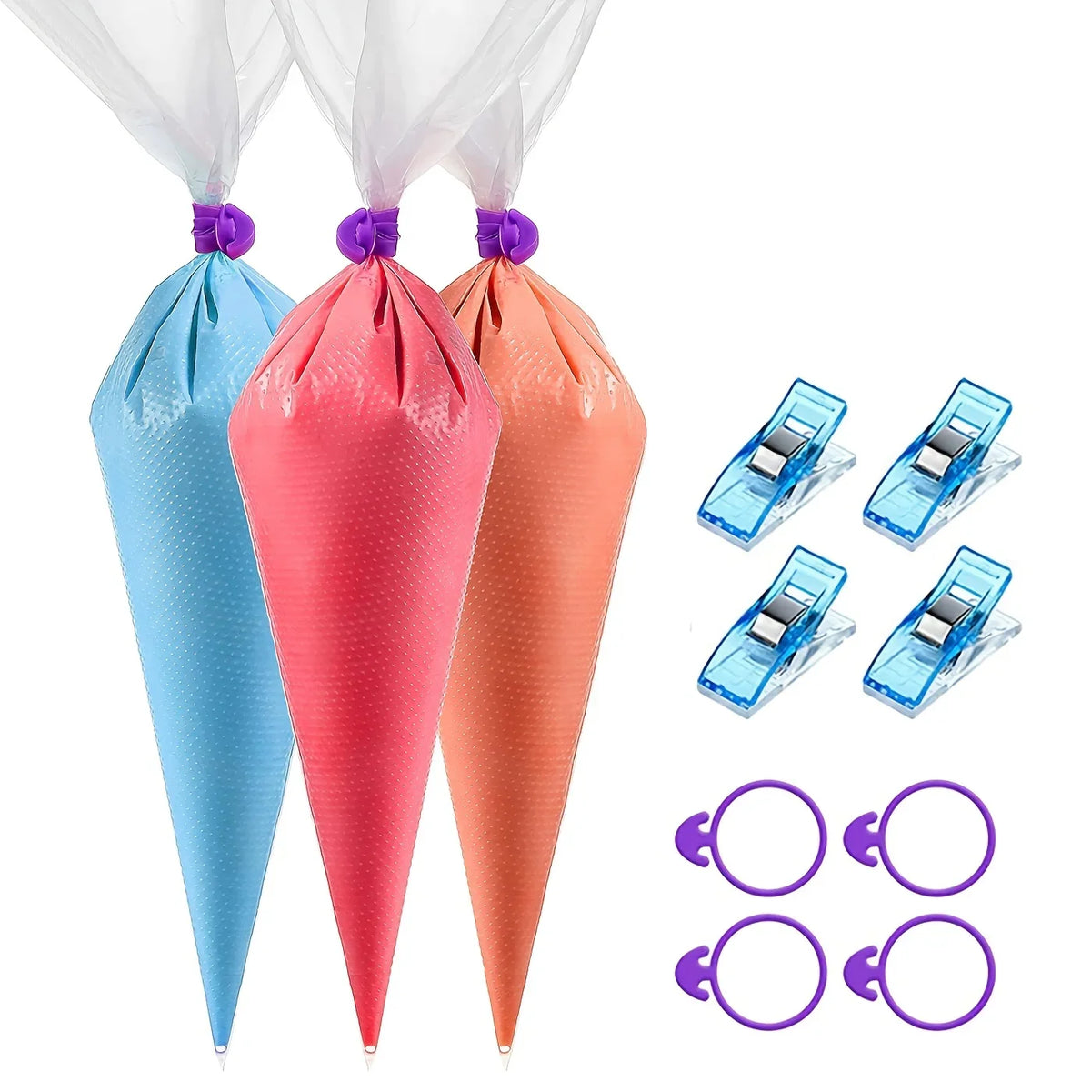 100-Pc Disposable Piping Bags with Ties & Clips for Baking