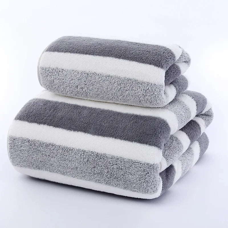 Striped Microfiber Towel Set – Quick-Dry Bath & Face Towels