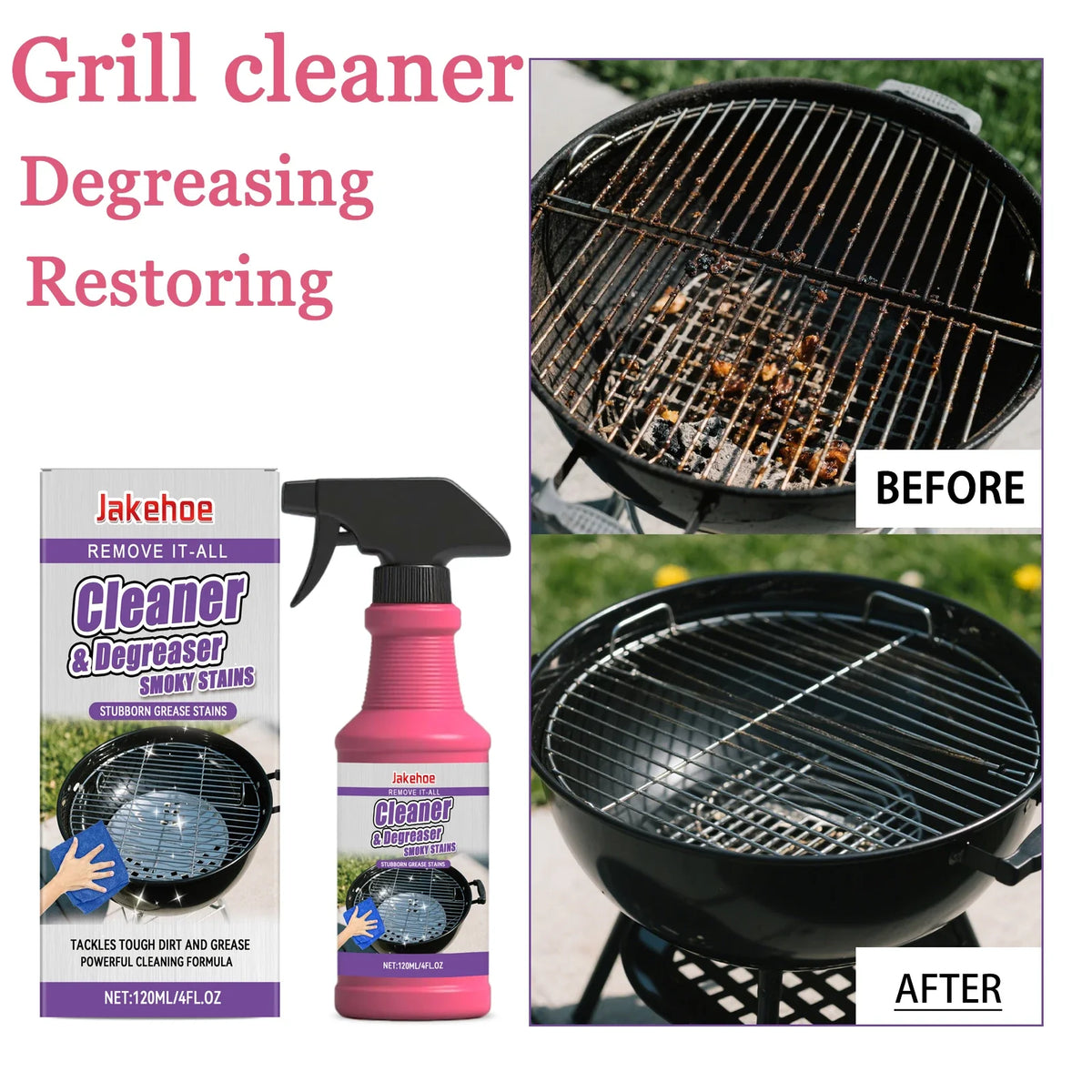 JAKEHOE 120ml BBQ Grill Cleaner Heavy Duty Degreaser Spray