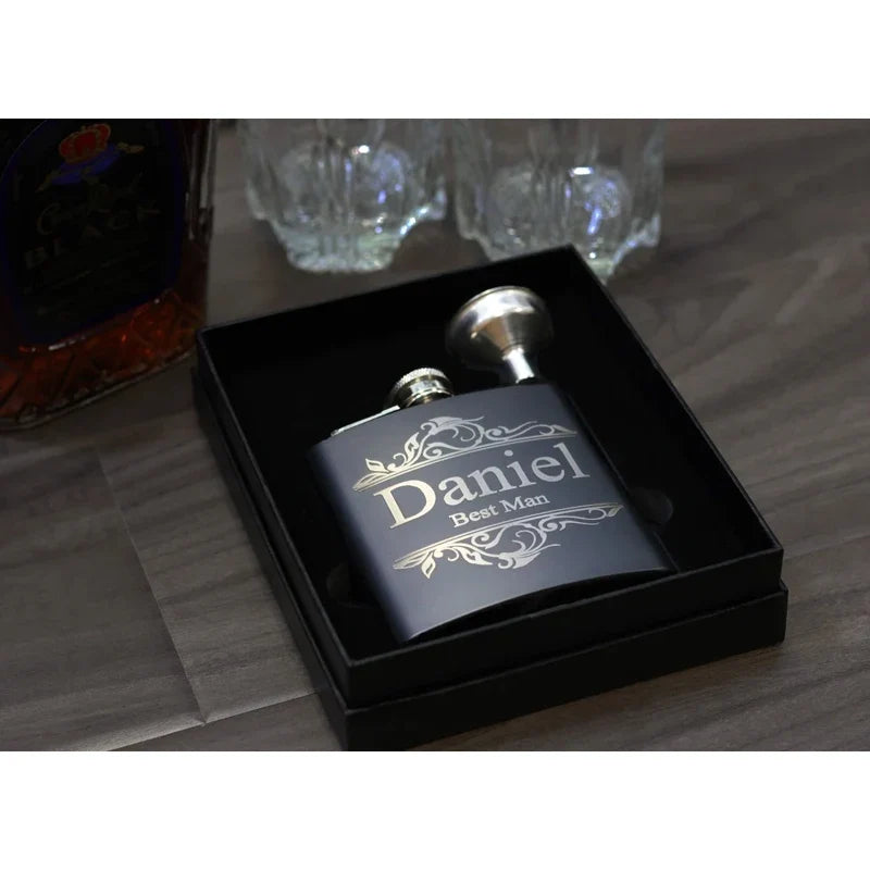 Personalized Engraved Black Flask | Groomsman Wedding Gift