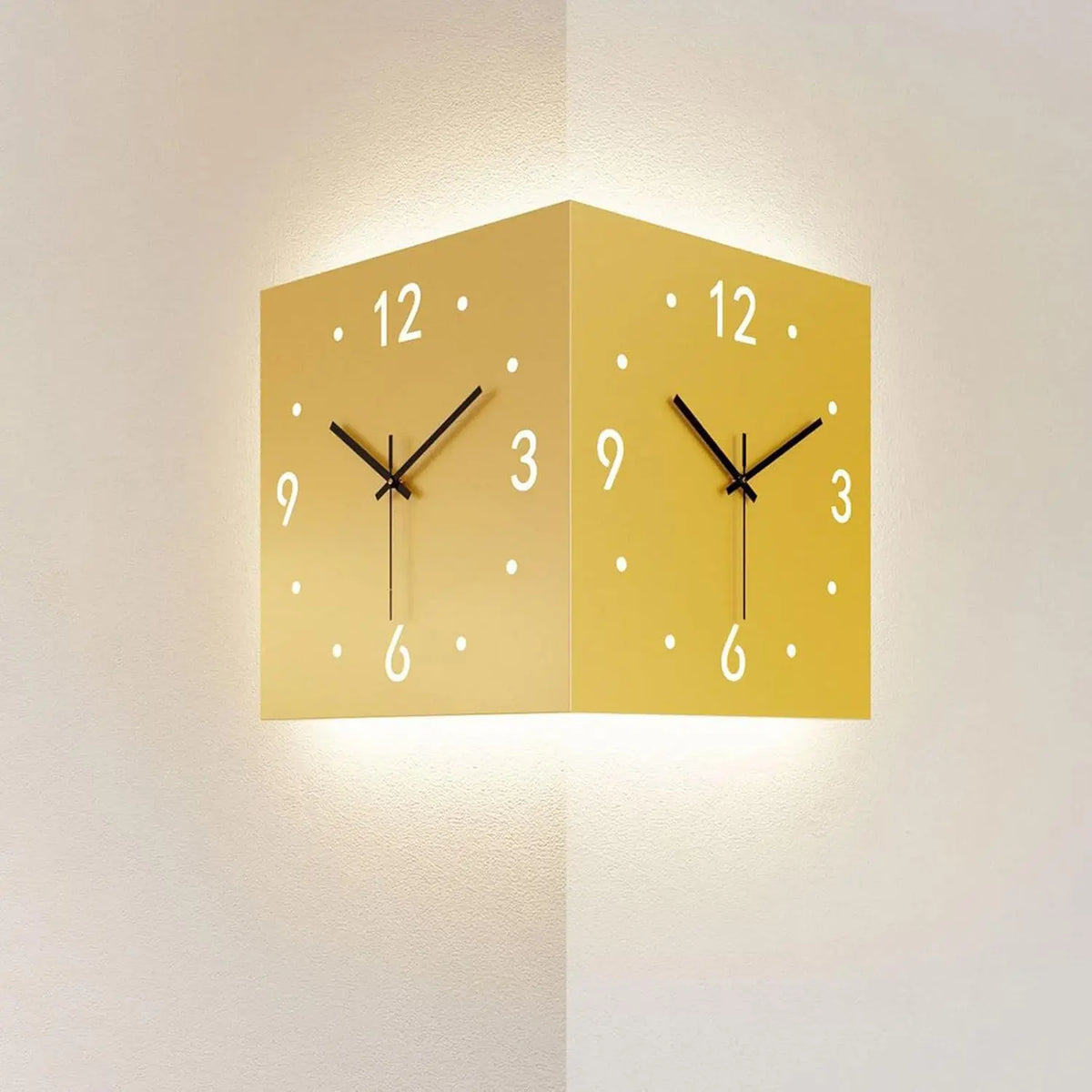 Double-Sided Corner Wall Clock – Silent Sensor Luminous Decor