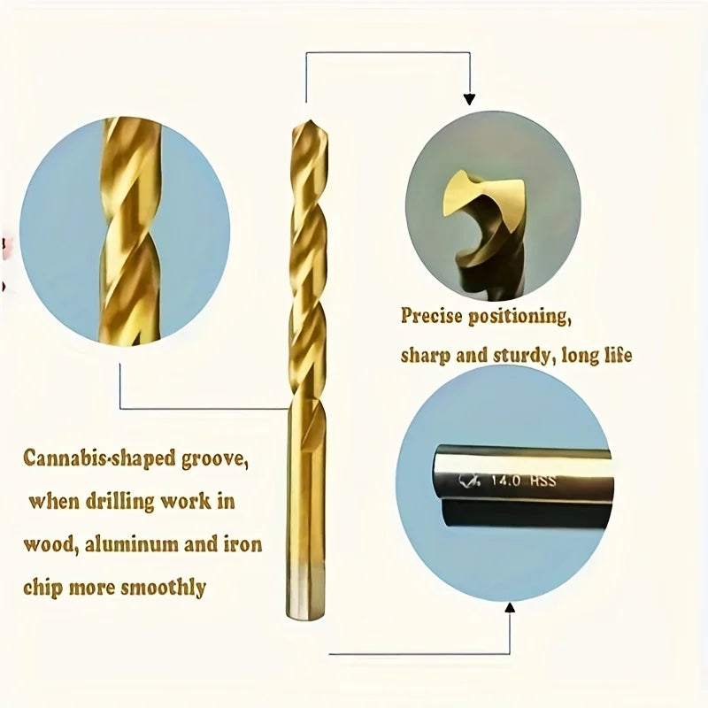 Titanium Coated Drill Bits HSS Speed Steel Tool Power Tools 1 5 2