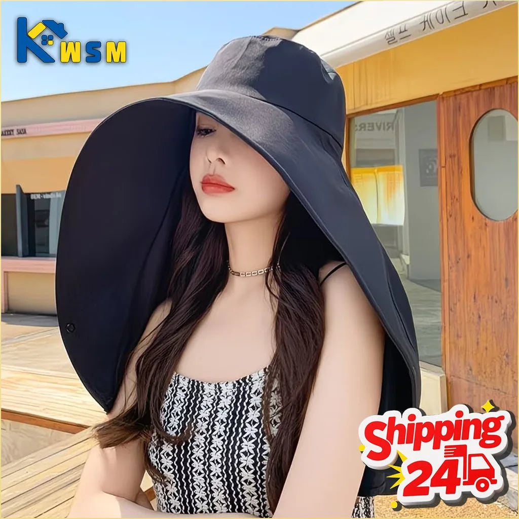 Women's Wide Brim Sun Hat – UV Face Cover & Neck Flap
