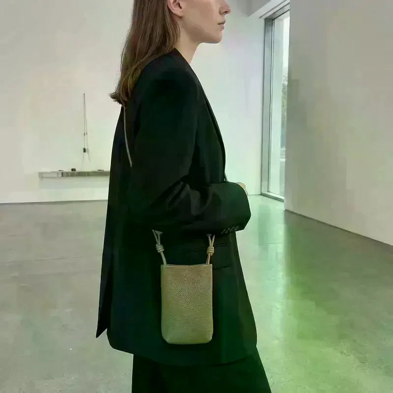 Women's Mini PU Leather Crossbody Phone Bag with Ball Pendant