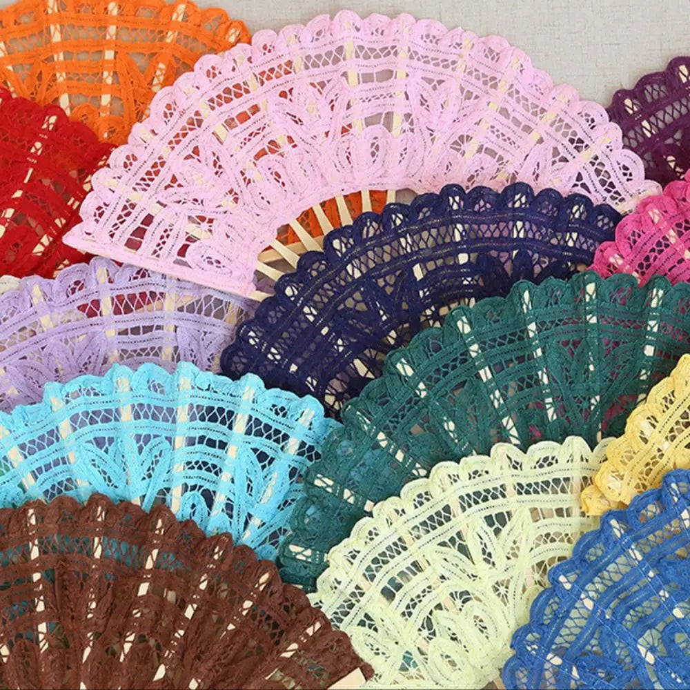 Bamboo Lace Folding Hand Fan with Tassel – Vintage Style