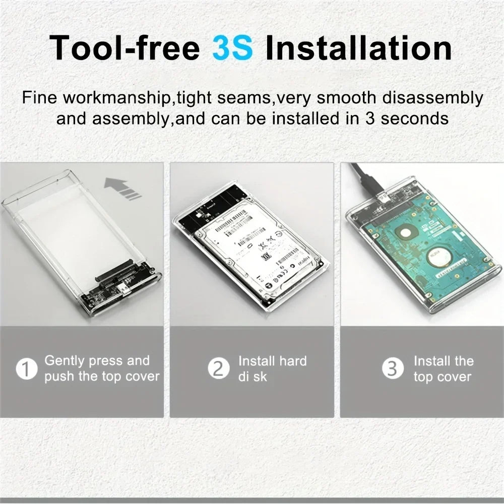 HDD SSD Case SATA USB 3 1 C 4TB Transparent External Hard Drive
