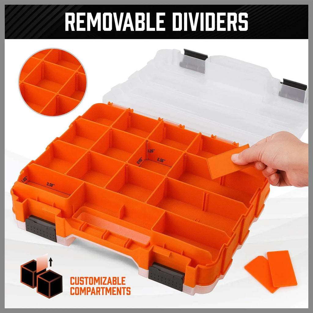 34-Compartment Double-Sided Tool Box Organizer | Hardware Storage
