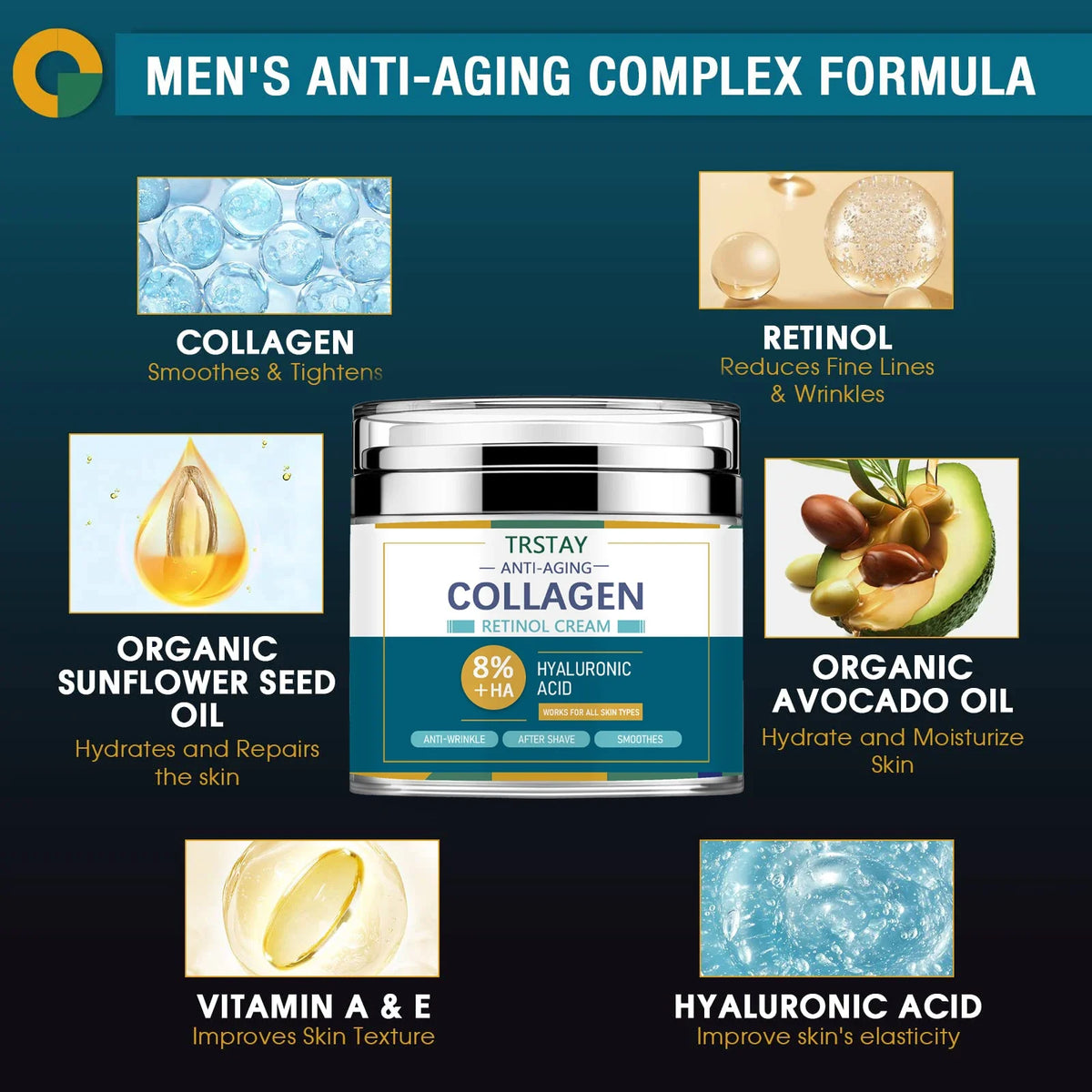 Mens Face Cream Moisturizer 8 Hyaluronic Acid Collagen One Two Pumps