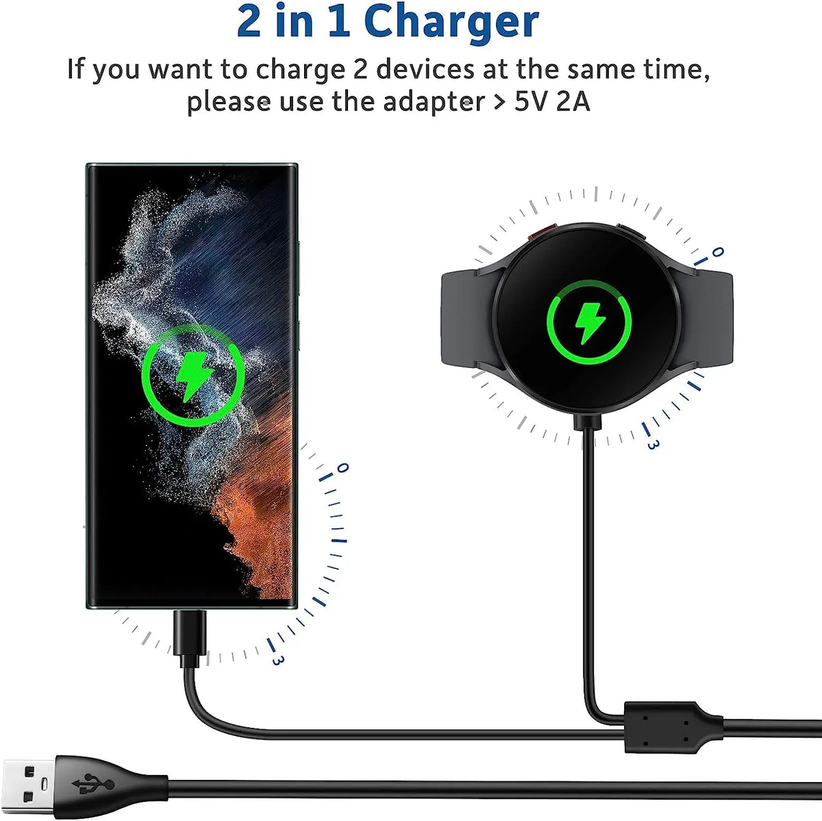 2-in-1 Samsung Galaxy Watch Charger + USB-C Cable – All Models