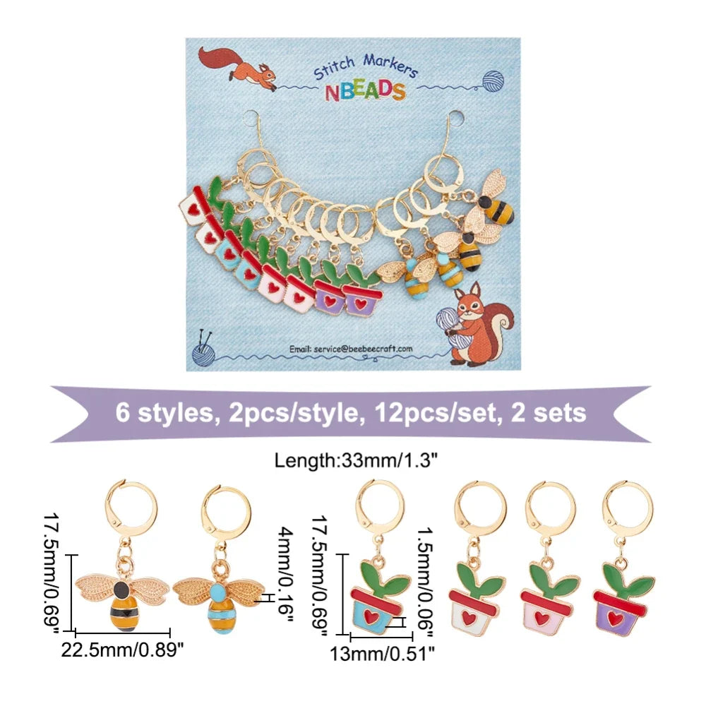 24 Pcs Bee Enamel Locking Stitch Markers for Knitting & Crochet