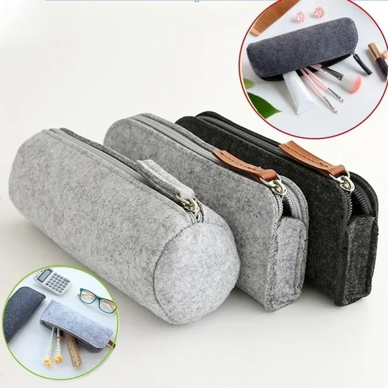Retro Felt Pencil Pen Case Pouch Zipper Bag Portable Purse School