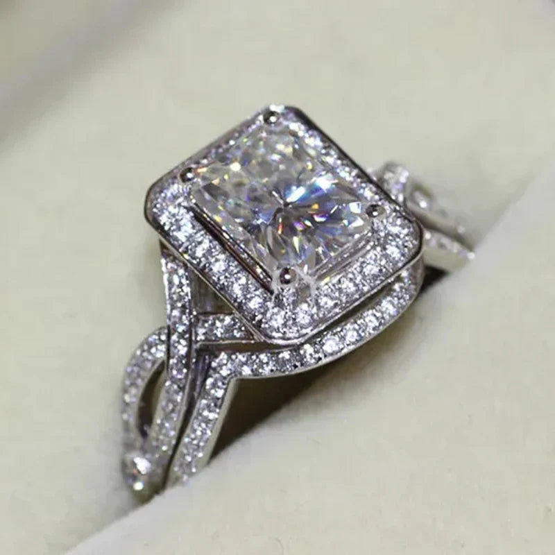 Huitan Geometric Cubic Zirconia 2-Piece Women's Ring Set