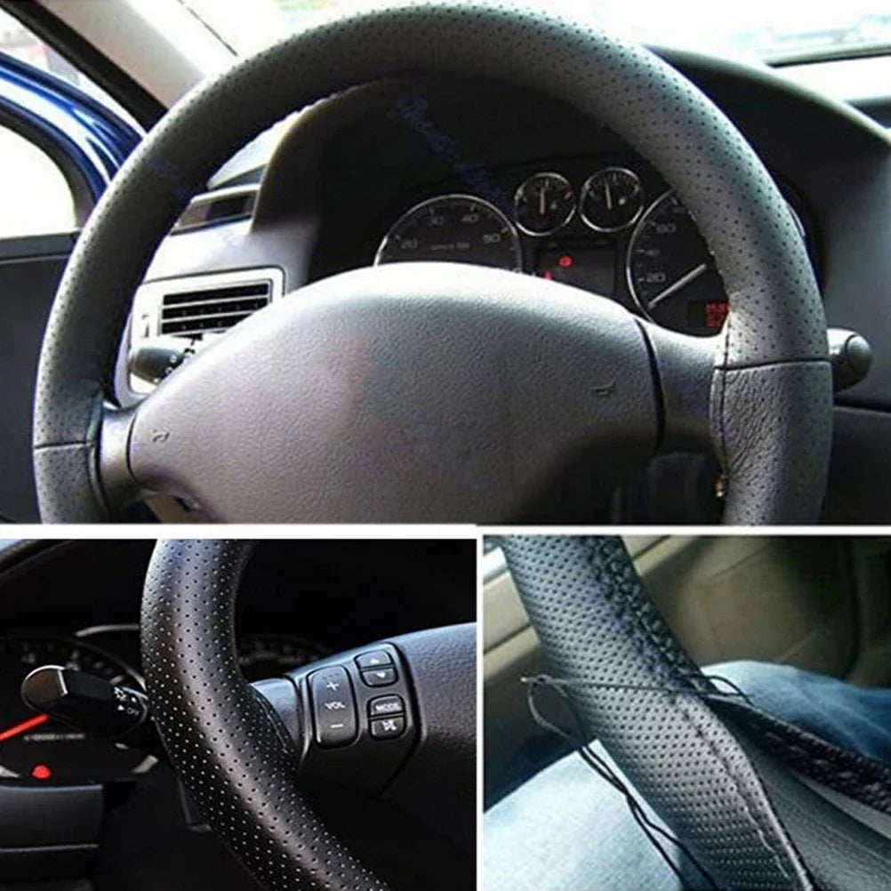 DIY PU Leather Steering Wheel Cover with Needle & Thread