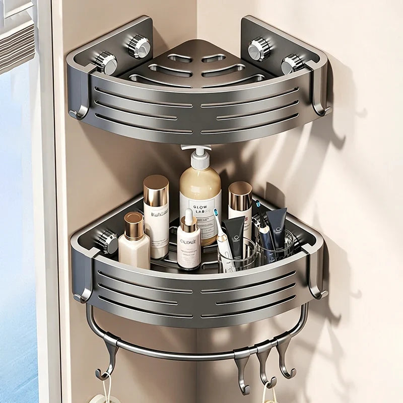 No-Drill Suction Cup Corner Shelf | Bathroom Storage Organizer