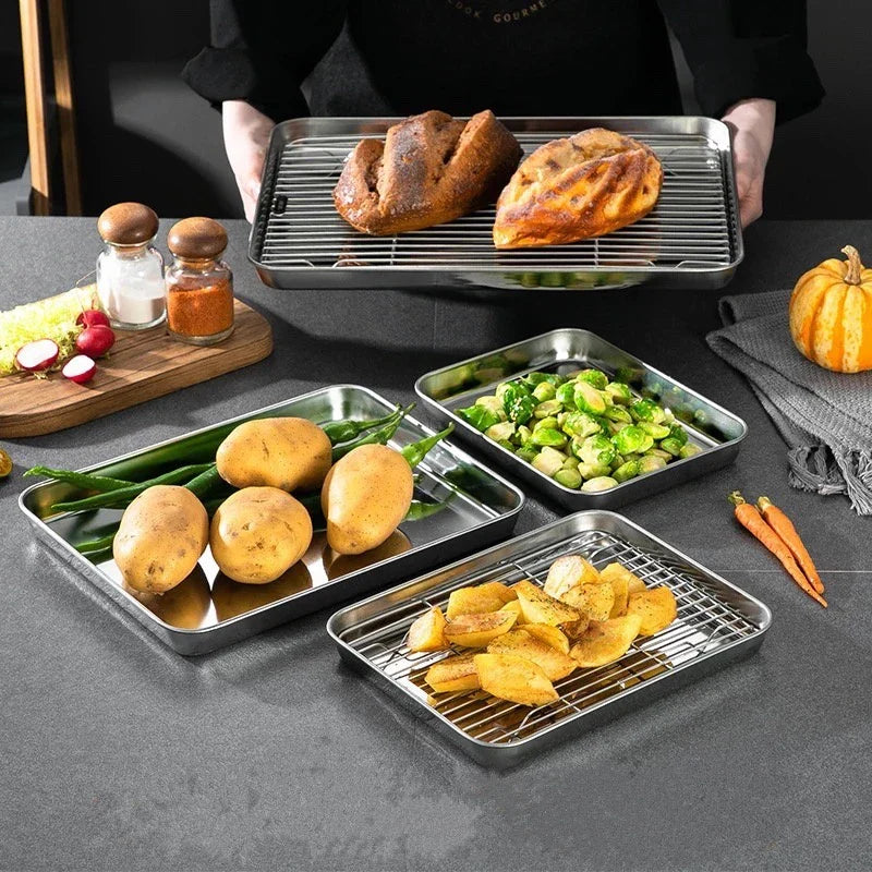 Stainless Steel Baking Tray Removable Cooling Rack Non-stick BBQ Pan