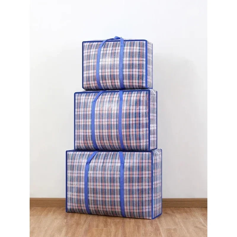 Foldable Large Capacity Woven Moving & Storage Bag – Blue