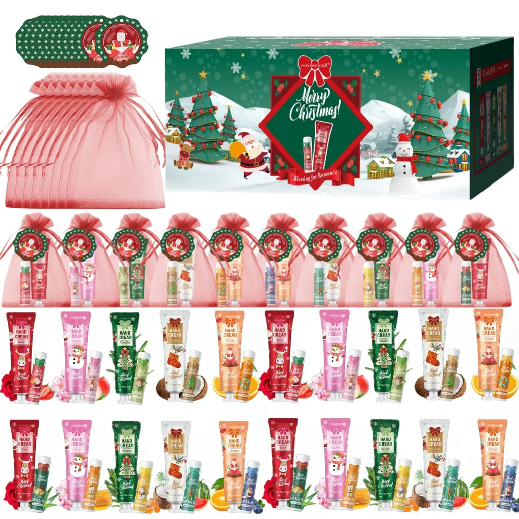 120PCS Christmas Gift Set – Lip Balm, Hand Cream & Gift Bags