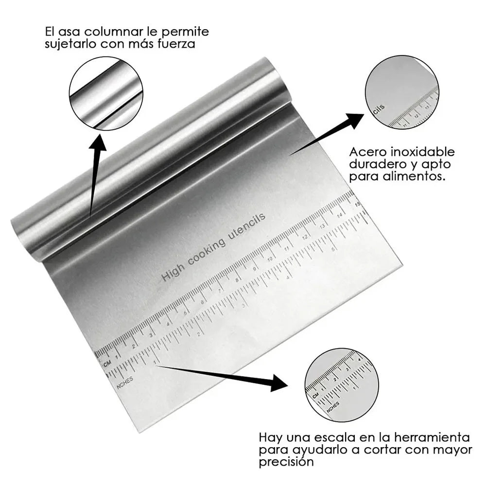 Stainless Steel Dough Scraper & Pizza Cutter with Measuring Scale