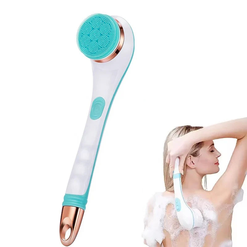Electric Silicone Body Brush – Long Handle Bath & Massage Scrubber