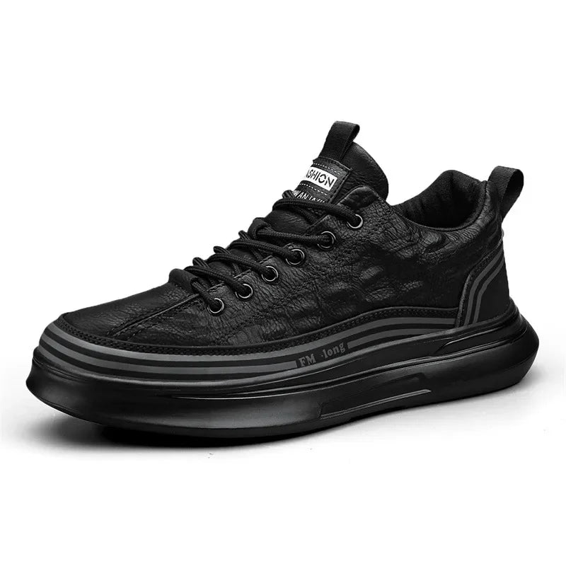 YBQJOO Men's Black Platform Sneakers – Casual Lace-Up Shoes