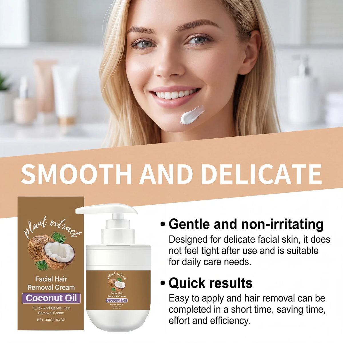 Coconut Hair Removal Cream – Painless & Moisturizing 100g