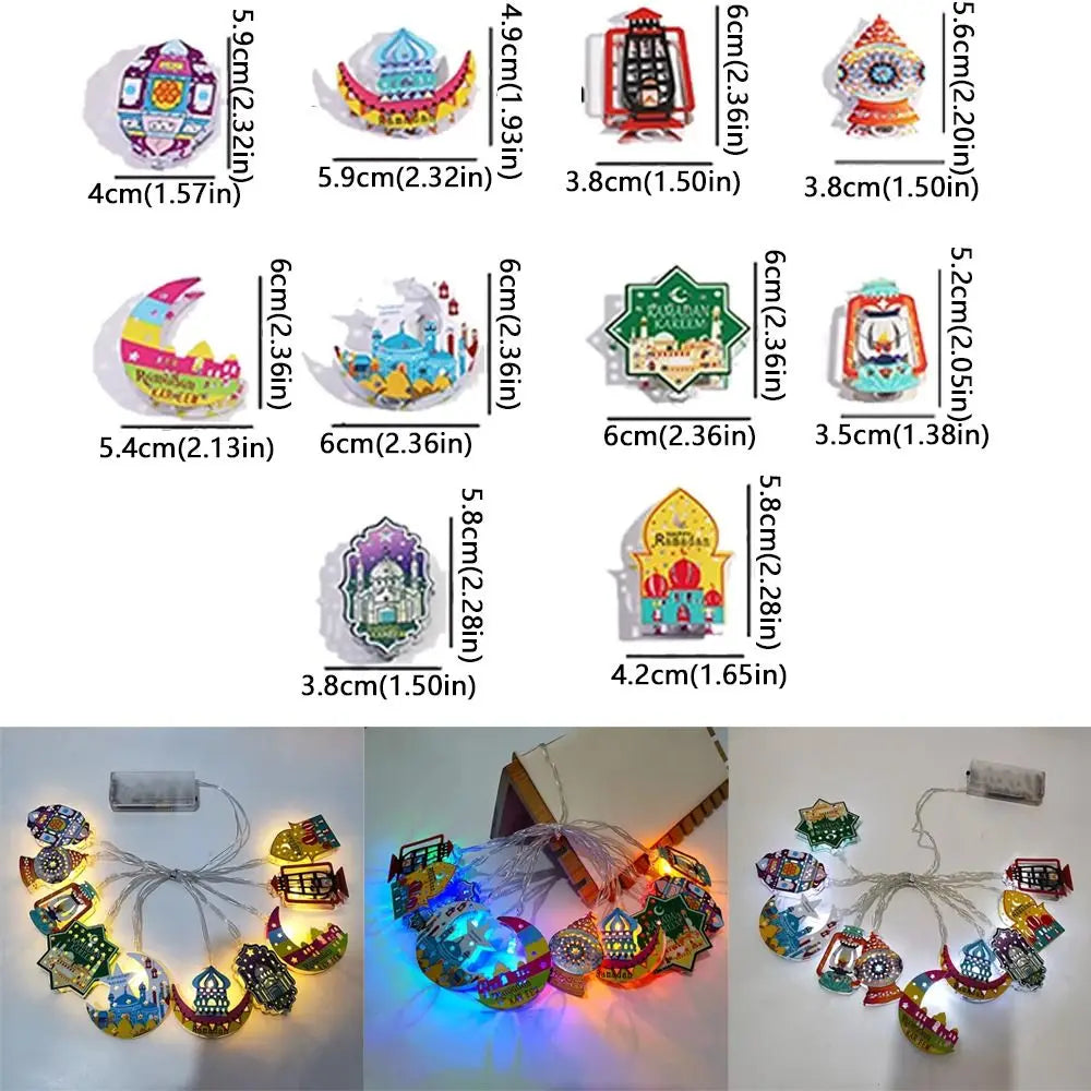 Eid Mubarak LED String Lights – Moon Star Iron Art Battery